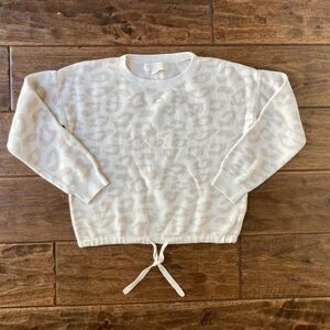Barefoot Dreams Girls 6/7 CozyChic UltraLite Pullover Cream/Stone Leopard